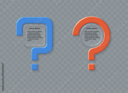 Question mark. Collection of question marks with liquid glass style frame elements and free space for your information. Vector 3D illustration.