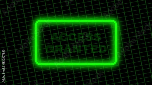Green color access granted blinking animation with outline border on grid background