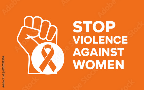 Stop violence against women campaign, orange ribbon, fist icon