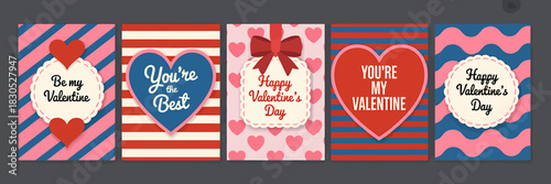 Retro valentine's day greeting cards set with love messages