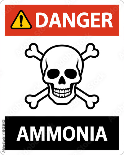 Danger ammonia warning sign with skull and crossbones symbol