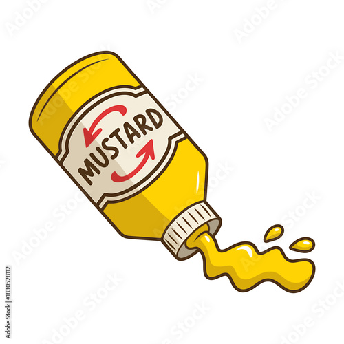 Spilled mustard from a squeeze bottle, tangy yellow condiment art