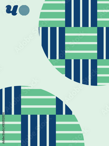 Striped Geometry Poster, Abstract Quadrant Design in Blue, Green, and Mint, Book poster and book front, high quality print.