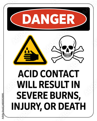 Danger acid contact will cause severe burns, injury, or death