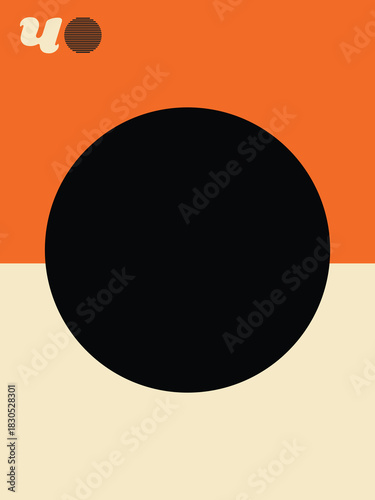 Geometric Abstract Poster, Minimalist Design in Orange, Cream, and Black, Bold Graphic Artwork with Symmetrical Elements, Abstract Geometry Print.