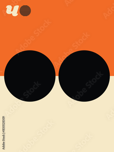 Geometric Abstract Poster, Minimalist Design in Orange, Cream, and Black, Bold Graphic Artwork with Symmetrical Elements, Abstract Geometry Print.