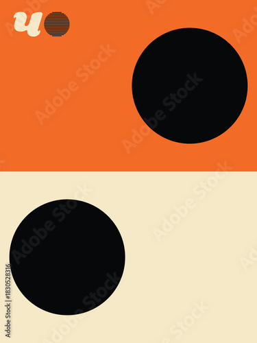 Geometric Abstract Poster, Minimalist Design in Orange, Cream, and Black, Bold Graphic Artwork with Symmetrical Elements, Abstract Geometry Print.