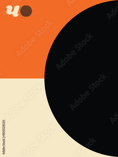 Geometric Abstract Poster, Minimalist Design in Orange, Cream, and Black, Bold Graphic Artwork with Symmetrical Elements, Abstract Geometry Print.