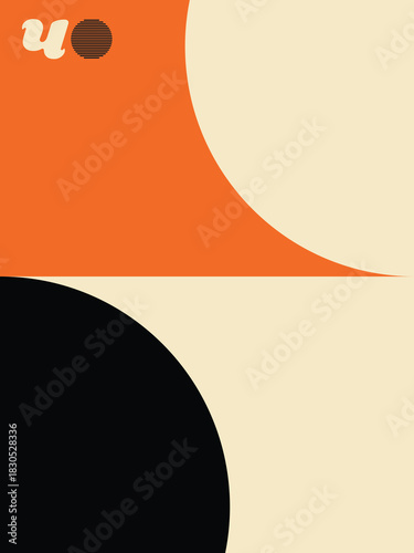 Geometric Abstract Poster, Minimalist Design in Orange, Cream, and Black, Bold Graphic Artwork with Symmetrical Elements, Abstract Geometry Print.