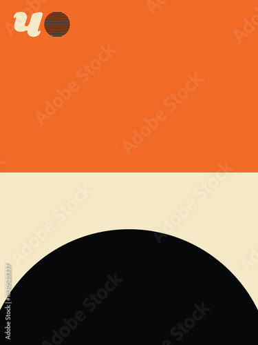 Geometric Abstract Poster, Minimalist Design in Orange, Cream, and Black, Bold Graphic Artwork with Symmetrical Elements, Abstract Geometry Print.