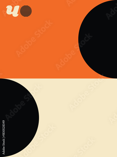 Geometric Abstract Poster, Minimalist Design in Orange, Cream, and Black, Bold Graphic Artwork with Symmetrical Elements, Abstract Geometry Print.