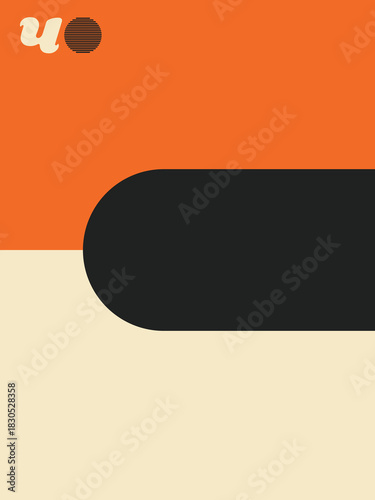 Minimalist Orange and Cream Geometric Art with Black J Shape, Black J Curve, Orange and Cream Blocks, Brown Circle, Book front ,poster, and high print.