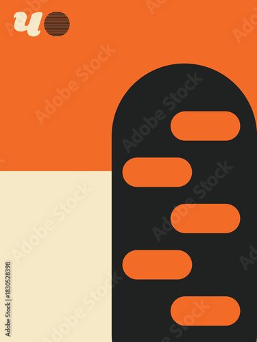 Minimalist Orange and Cream Geometric Art with Black J Shape, Black J Curve, Orange and Cream Blocks, Brown Circle, Book front ,poster, and high print.