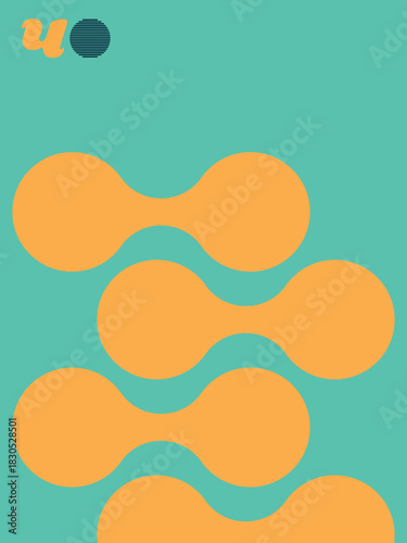 Playful Teal Geometric Background – Orange Semi-Circle, Blue Circle, Minimalist Branding Design.