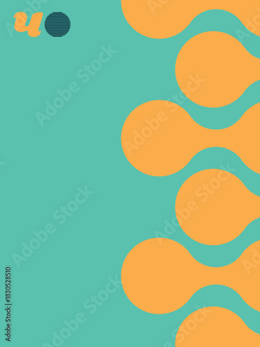 Playful Teal Geometric Background – Orange Semi-Circle, Blue Circle, Minimalist Branding Design.