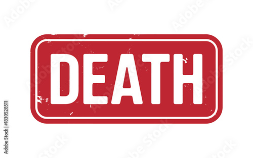 Death word on a textured red rectangular vintage grunge stamp sign
