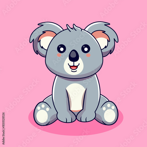 Cute Baby Koala Cartoon Character Sitting on Pink Background Vector Illustration Cartoon Kawaii 