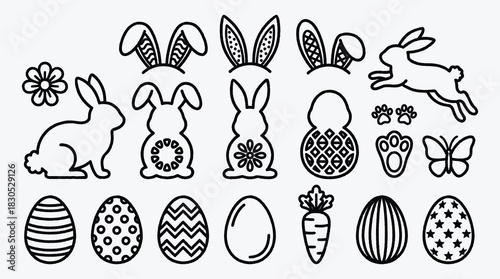 Collection of Easter themed line art illustrations perfect for coloring books