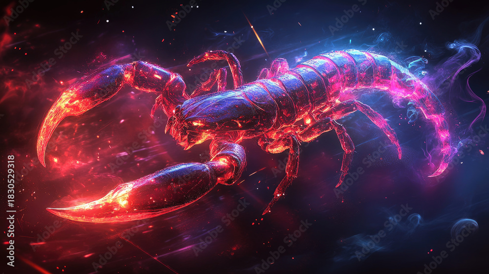 Fototapeta premium Scorpio zodiac symbol glowing with intense cosmic energy, representing the powerful constellation and astrological sign in a mystical universe