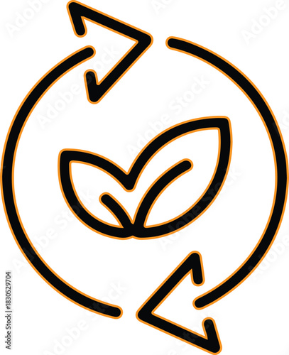 Circular arrows with a leaf symbol representing sustainability