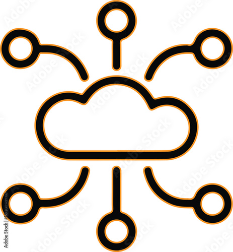 Cloud computing network connection with data nodes illustration