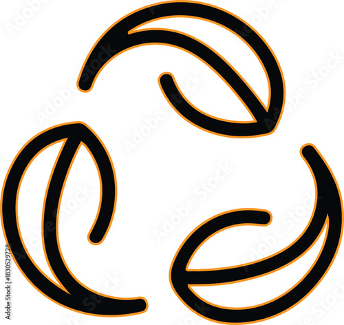 Simple hand drawn three leaf recycling symbol outline