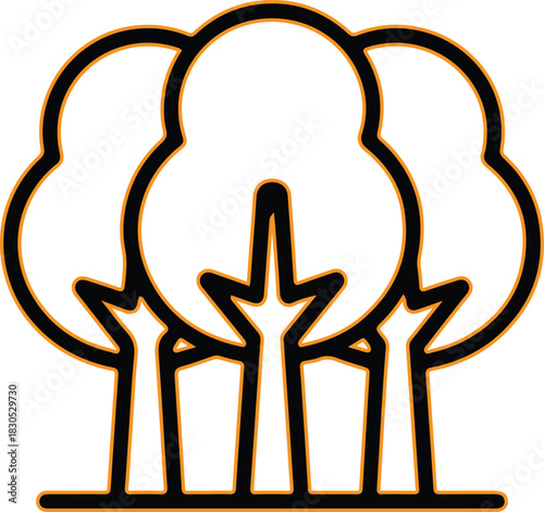 Stylized outline of three deciduous trees in a row