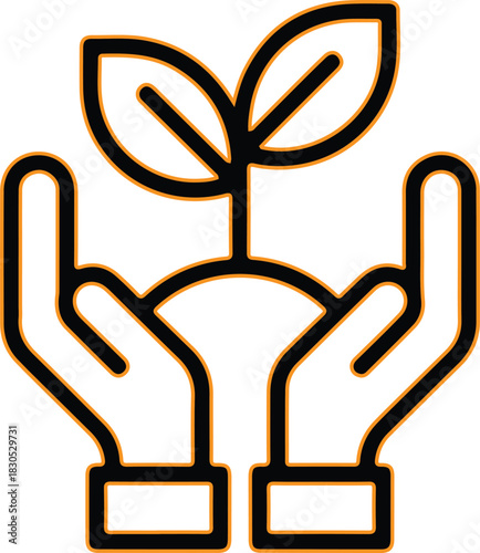 Hands gently holding a seedling plant growing from soil