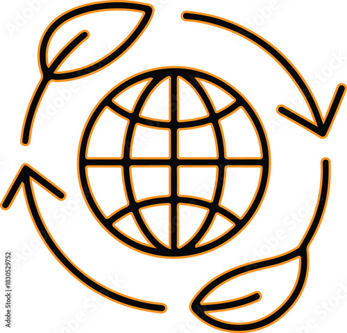 Global recycling symbol with leaves and arrows around earth