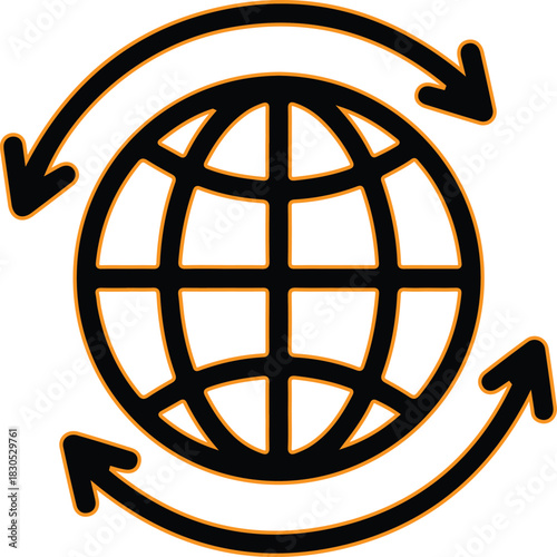 Global network and communication with arrows around the earth