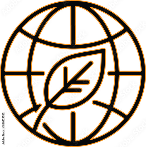 Green earth globe with leaf symbol representing ecology