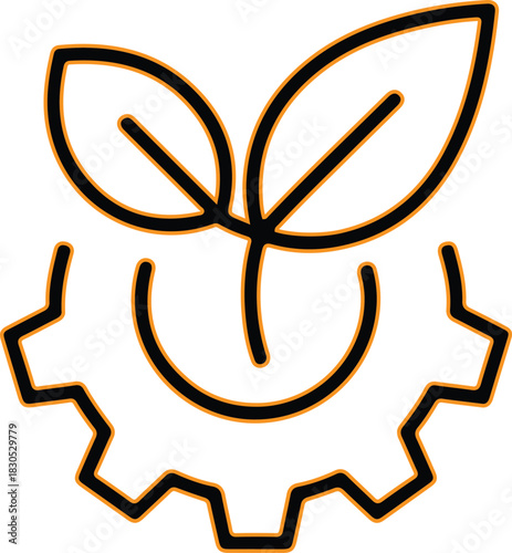 Green technology and sustainability concept with leaf and gear