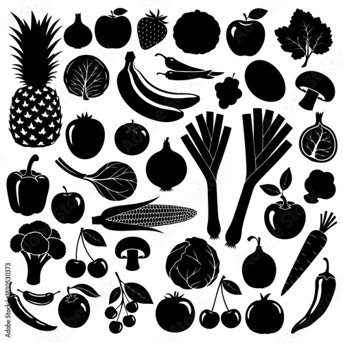 Assorted fruits and vegetables isolated on