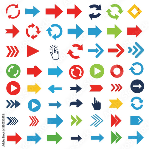 Collection of various colorful directional arrows and icons on