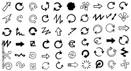 Collection of various abstract symbols and icons in black and white