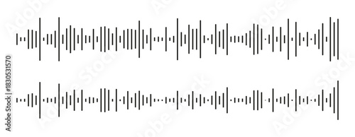 Elements for music player interface ,mobile messenger, podcast, online radio or app. Template of voice message. Equalizer symbols collection. Waveform patterns set. Audio chat speech sound wave icons 