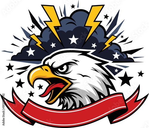 American Eagle with Thunder and Stars