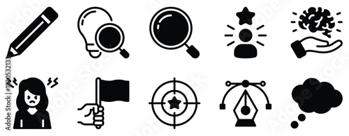Creative process icon solid mix style idea vector symbol for design thinking app ui web brainstorming workflow and innovation project design