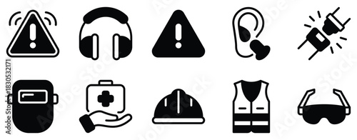 Job safety icon solid mix style worker protection vector symbol for workplace app ui web hazard warning and compliance training design