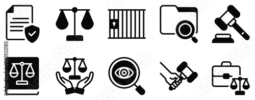 Law icon solid mix style justice vector symbol for legal app ui web court service attorney profile and regulation document design