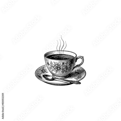 Cup of tea - Vintage Engraving Style.