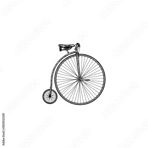 Detailed vintage bicycle engraving illustration.