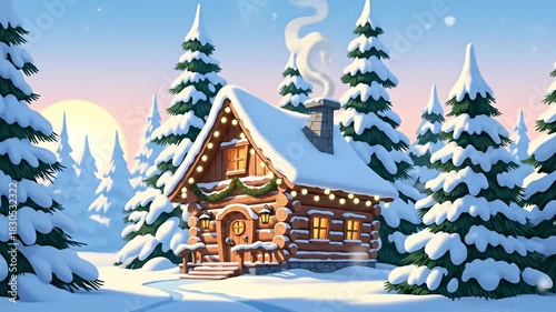 Wallpaper Mural Cozy Winter Cabin in Snow-Covered Forest. Torontodigital.ca