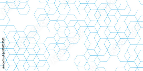 Abstract white background with blue hexagons seamless pattern and geometric in vector design. Futuristic blue neon honeycombs. Modern technology design .Minimal style website banner, decoration .