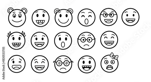 Collection of diverse cartoon faces expressing various emotions and moods