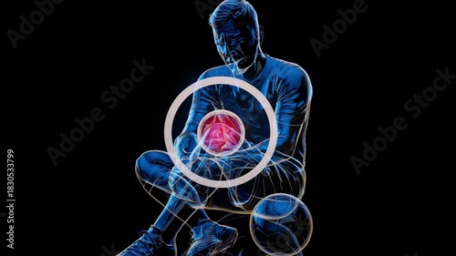 Conceptual 3D animation of a soccer player with knee pain