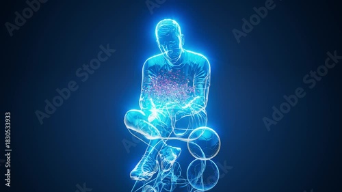 Conceptual 3D animation of a soccer player with knee pain