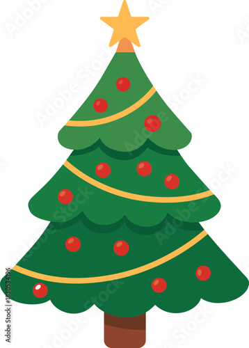 A vibrant cartoon illustration of three stylized evergreen Christmas trees with varying shades of green foliage and brown trunks, with white snow-like accents on their branches.