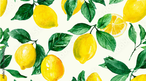 Mediterranean lemon pattern with Italian ceramic tiles. Positano-inspired yellow citrus design featuring fresh lemons and green leaves on decorative background.
