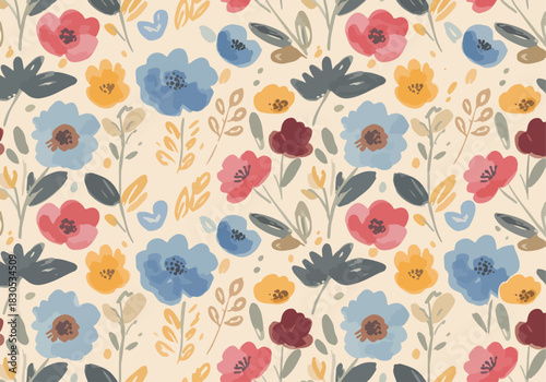  Seamless design showcasing a soft and romantic floral concept